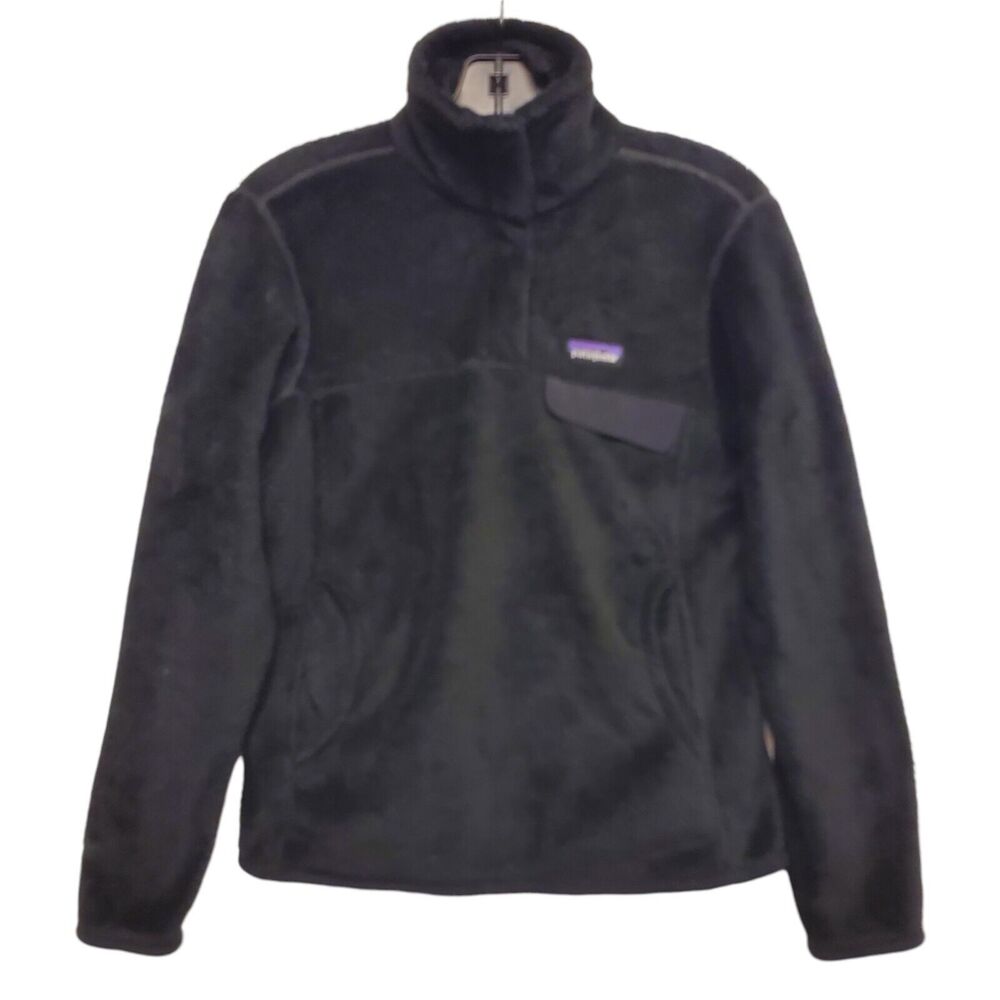 PATAGONIA Jacket Womens Small Black Fleece Button Snap Pullover Pockets Outdoor